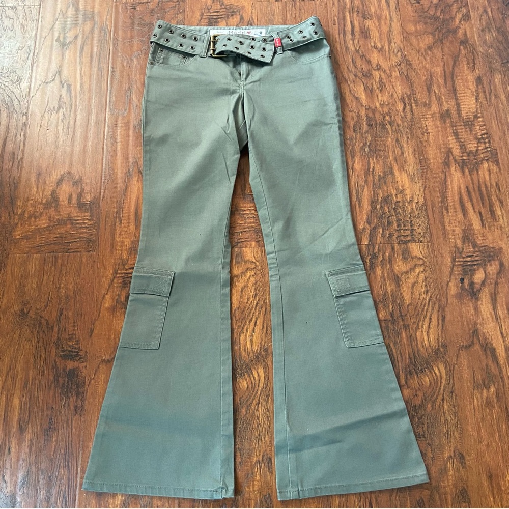 Vintage 90s y2k Mudd buckle cargo low rise military flare pants.